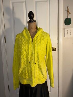 Kensie Women’s Bright Yellow Cable Knit Hooded Sweater